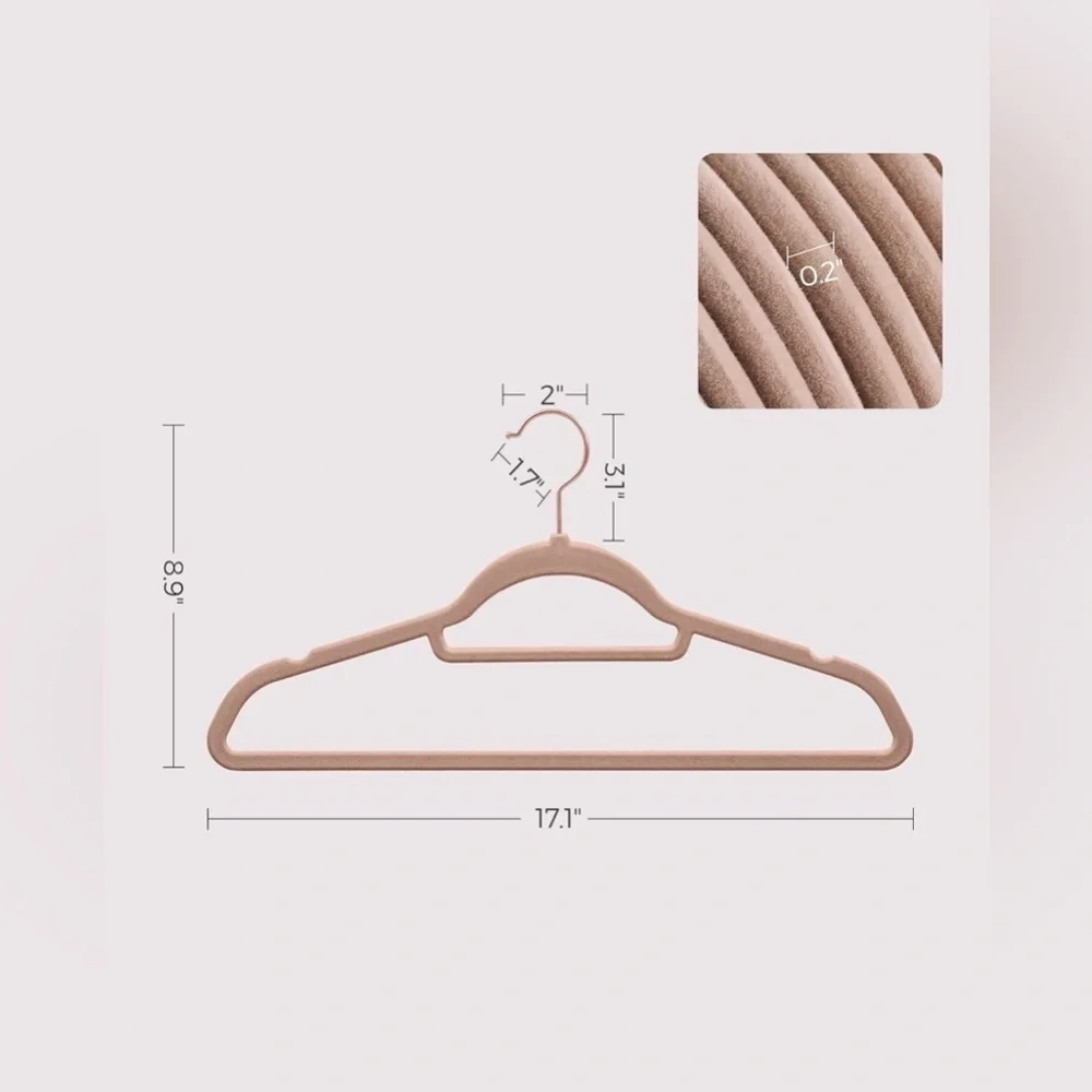 NEW Velvet Hangers, Rose Gold Swivel Hook, Non-Slip, Space-Saving, 50 Pale Brown